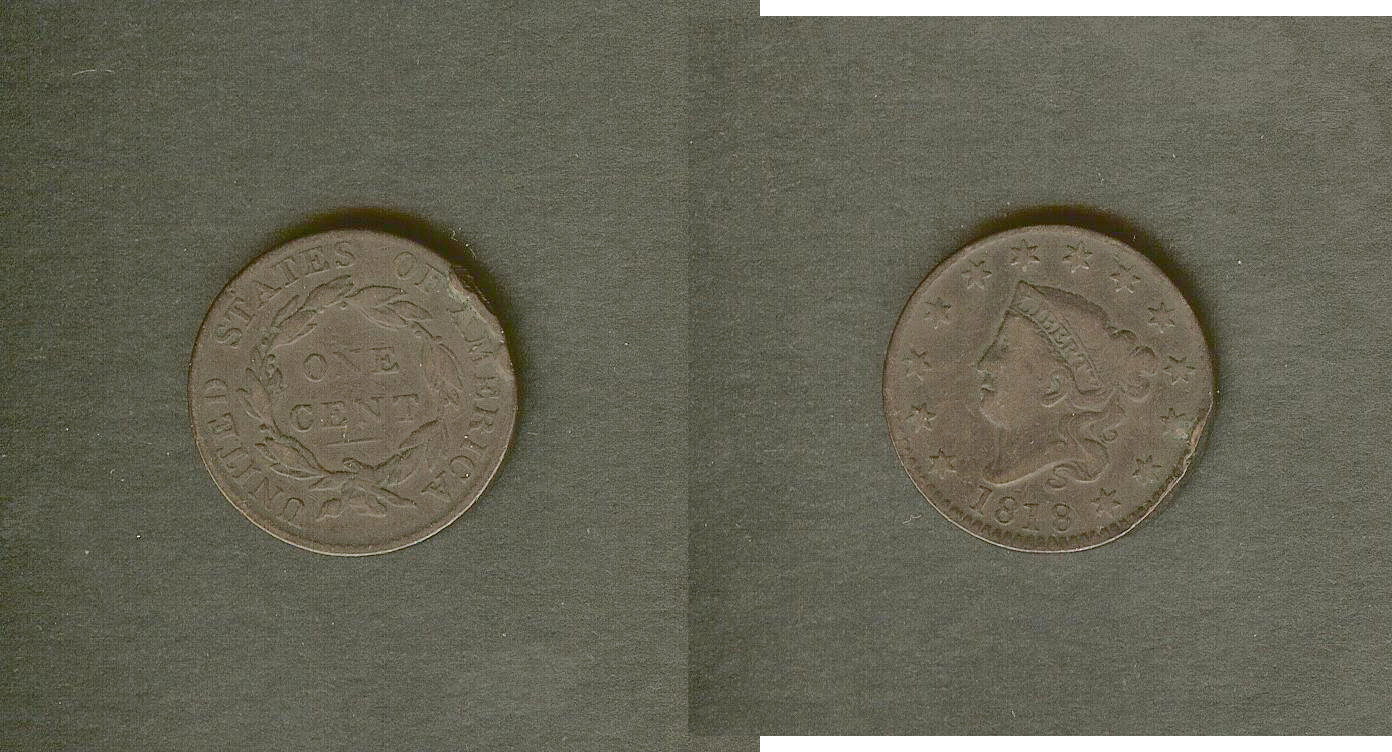 USA 1 cent "Matron Head" 1818 gF
